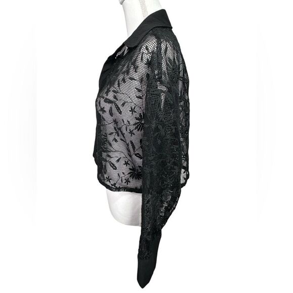 Jason Wu Black Lace Daisy Floral See Thru Collared Blouse Size M - Picture 3 of 11